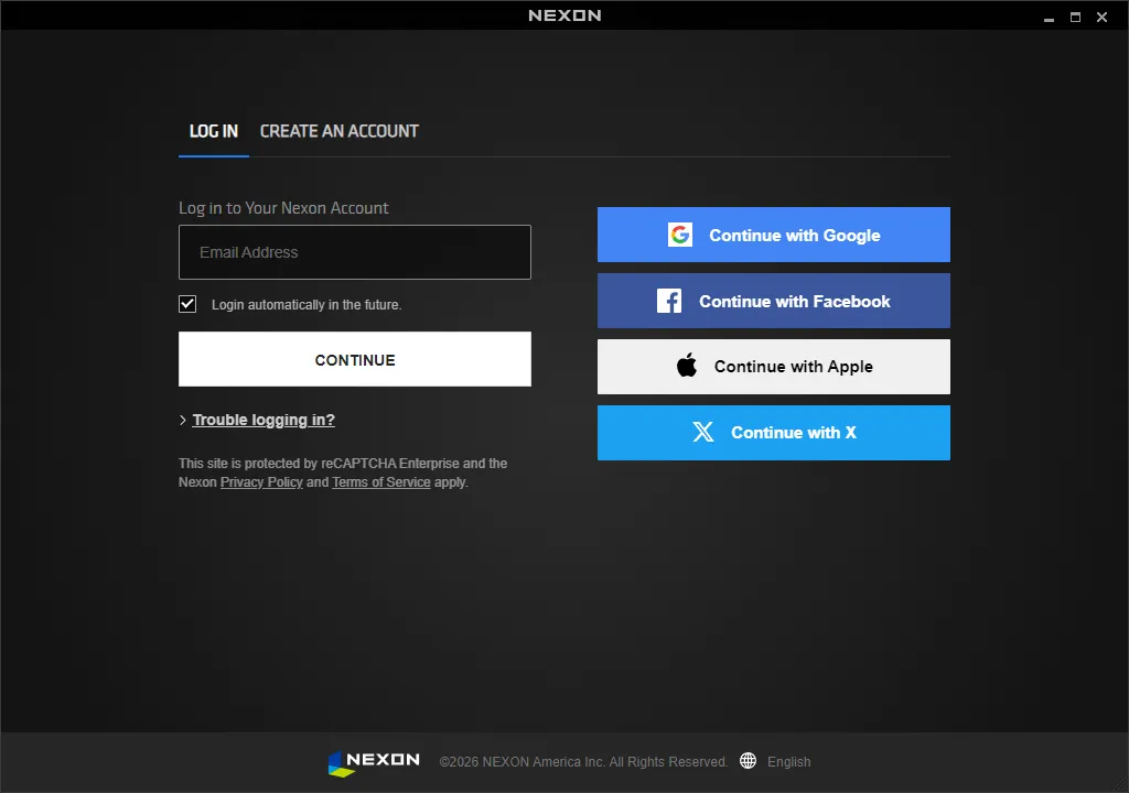 MSCW installation, step 1: signing in to the Nexon Launcher