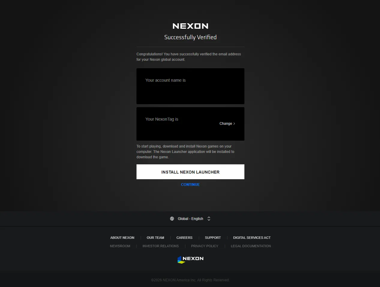 Nexon account verification confirmation