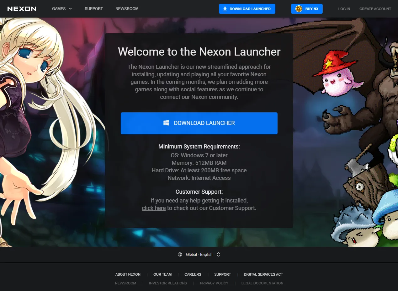 Nexon Launcher download page