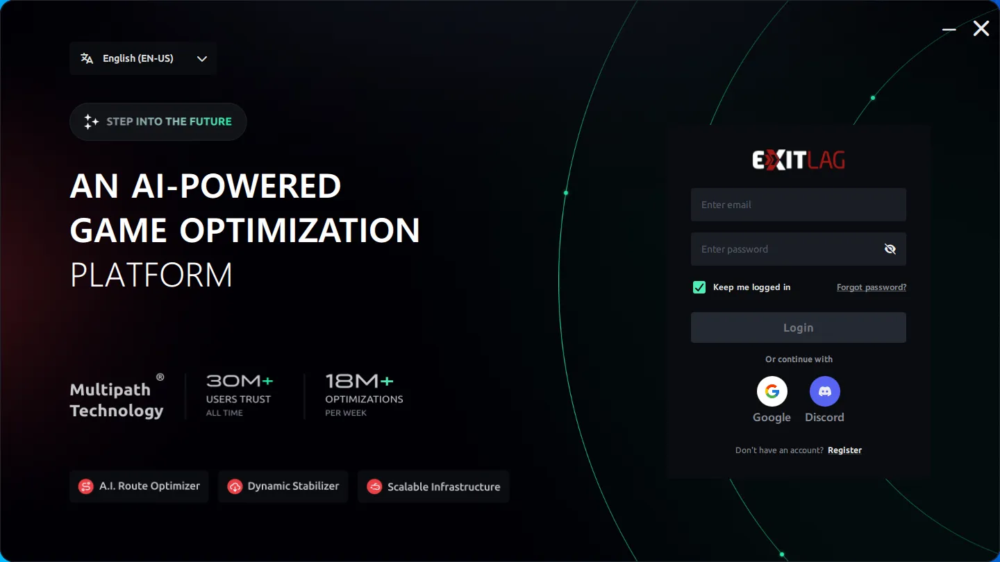 ExitLag’s first screen